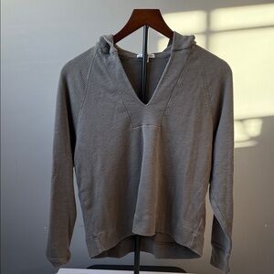 JAMES PERSE Knit Split Front Charcoal V-Neck Hooded Sweatshirt Size 1